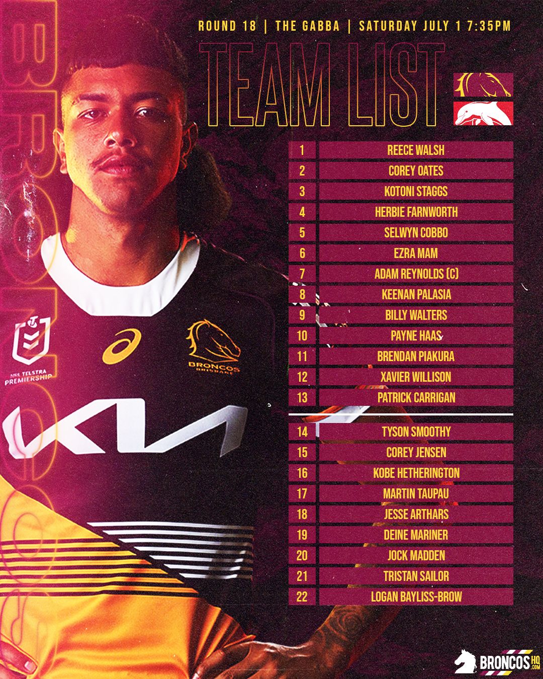 NRL2023BHQRound18TeamList