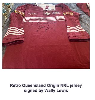 Retro QLD Maroons Jersey signed by Wally Lewis