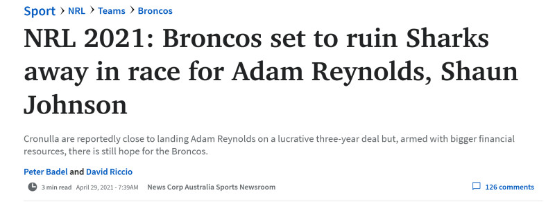 ScreenScreenshot 2021 06 04 at 15 30 41 Dont count Broncos out of Reynolds race just yet