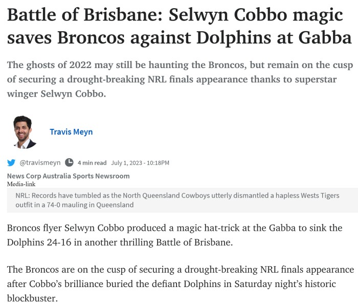 ScreenScreenshot 2023 07 02 at 07 01 14 Cobbos magic show saves Broncos in Battle of Brisbane