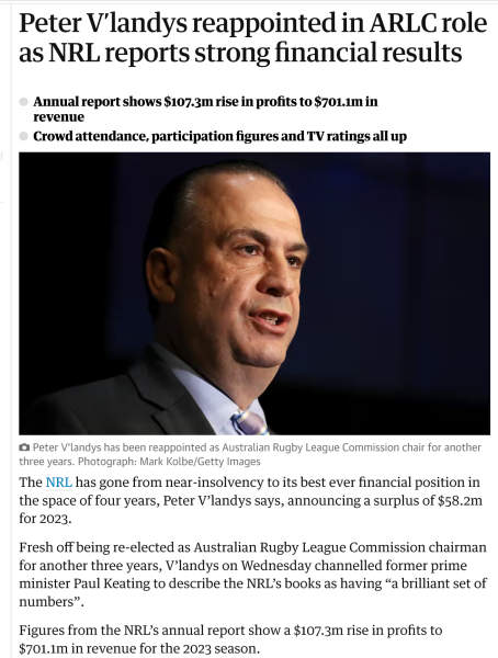 ScreenScreenshot 2024 02 21 at 15 14 41 Peter Vlandys reappointed in ARLC role as NRL reports