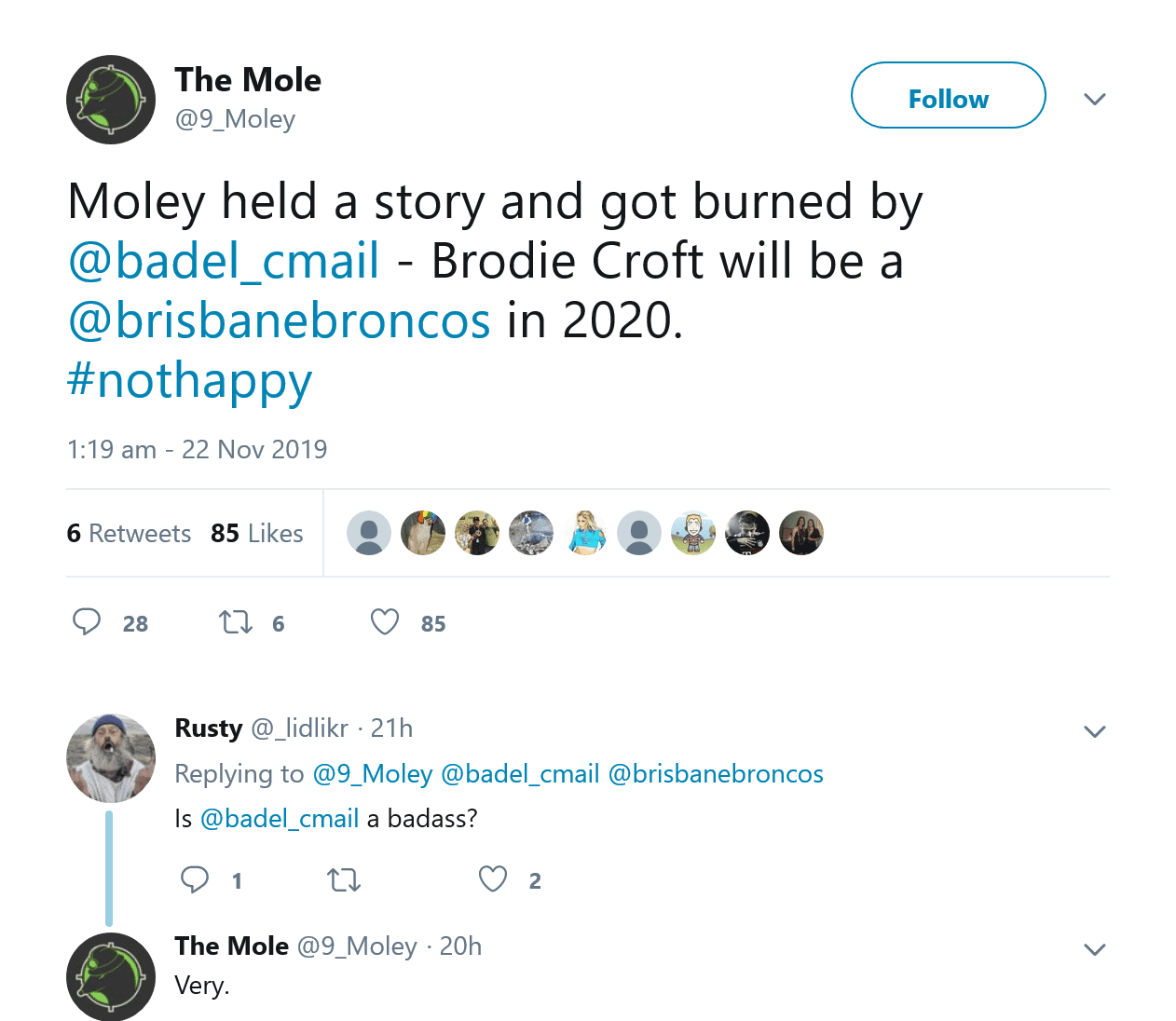 Screenshot 2019 11 23 The Mole on Twitter Moley held a story and got burned by badel cmail   B