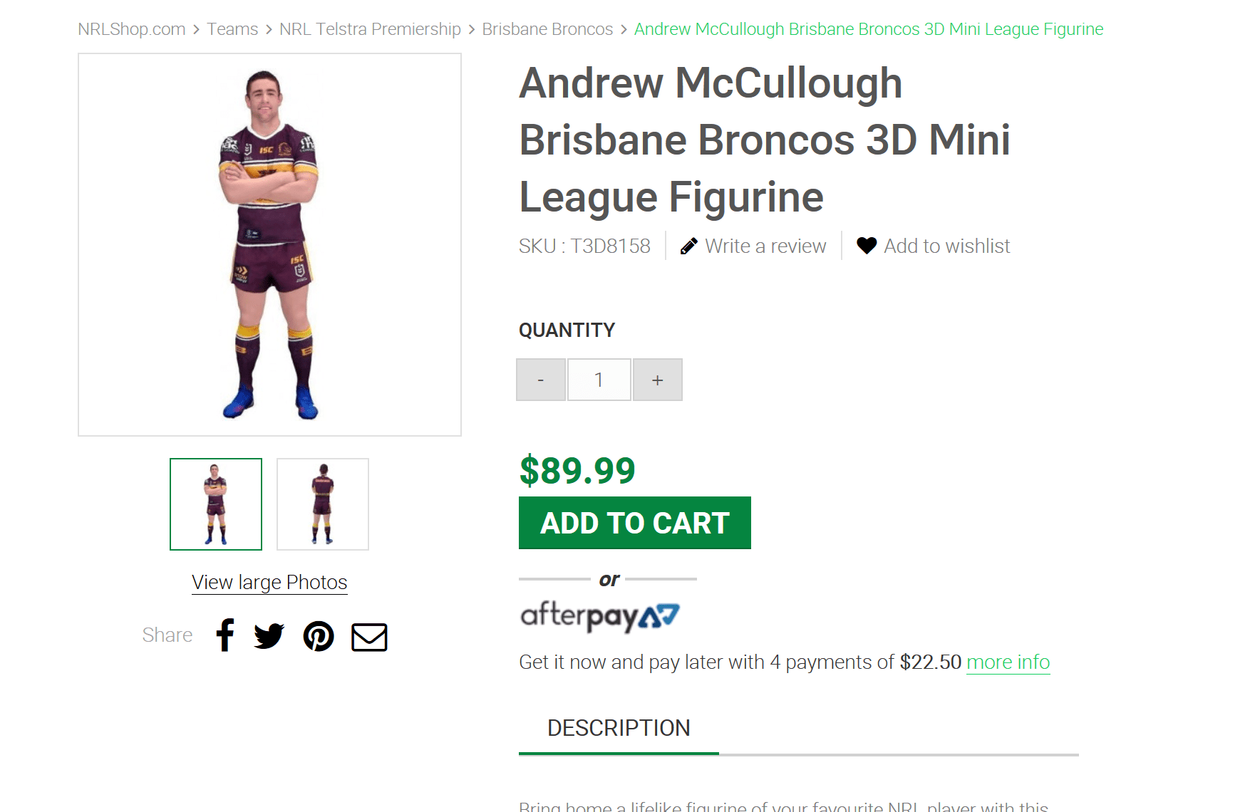 Screenshot 2019 12 10 Andrew McCullough Brisbane Broncos 3D Mini League Figurine