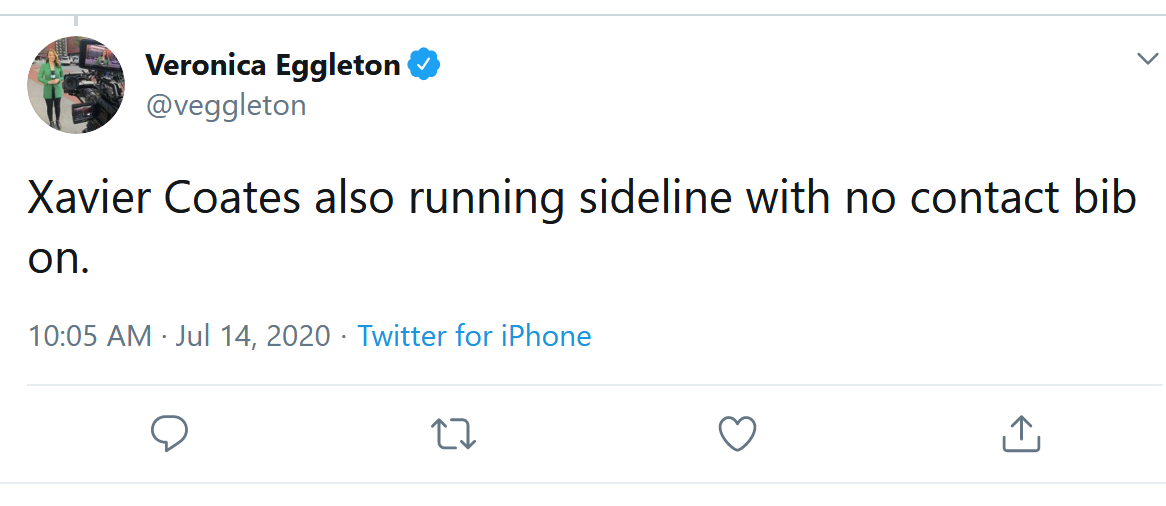 Screenshot 2020 07 14 Veronica Eggleton on Twitter Xavier Coates also running sideline with no