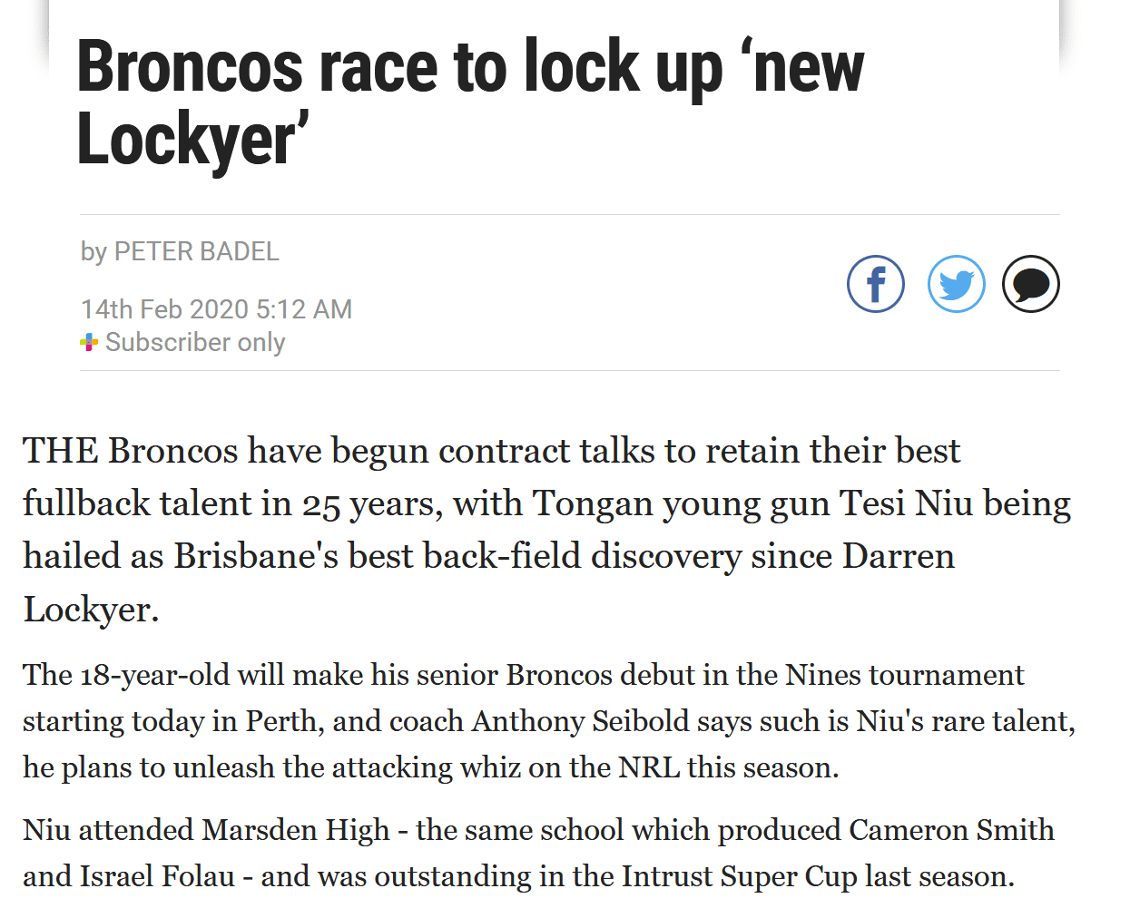 Screenshot 2020 07 25 Broncos race to lock up new Lockyer
