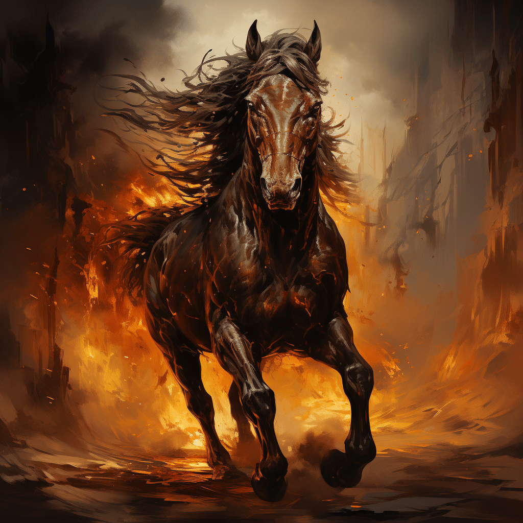 Xzei brown horse with dark maroon gold background with flames c 0a5cb2eb b770 4cb9 aa31 883aca